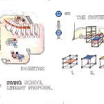 Orthographic, perspective, and floor-plan collage illustrating the design concept.  