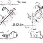 Site plan, elevations, and plan oblique