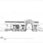 Arch depot Yellowstone entrance structure perspective
