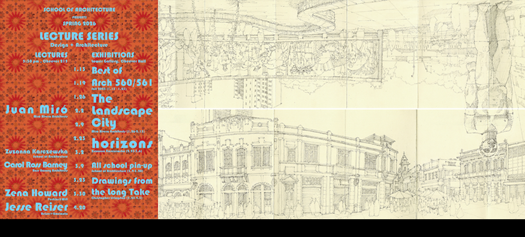 The Spring 2026 Exhibit series features Drawings from the Long Take by SOA Professor Christopher Livingston currently on display in the Lower Gallery