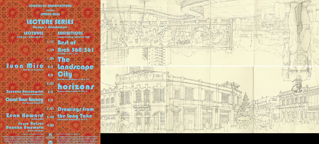 The Spring 2026 Exhibit series features Drawings from the Long Take by SOA Professor Christopher Livingston currently on display in the Lower Gallery
