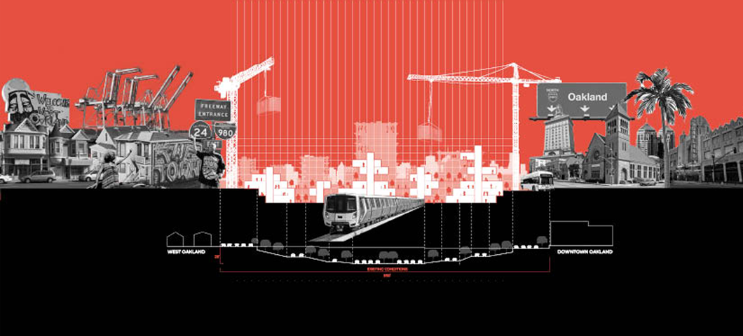 Architectural diagram of site in red, white, and black.